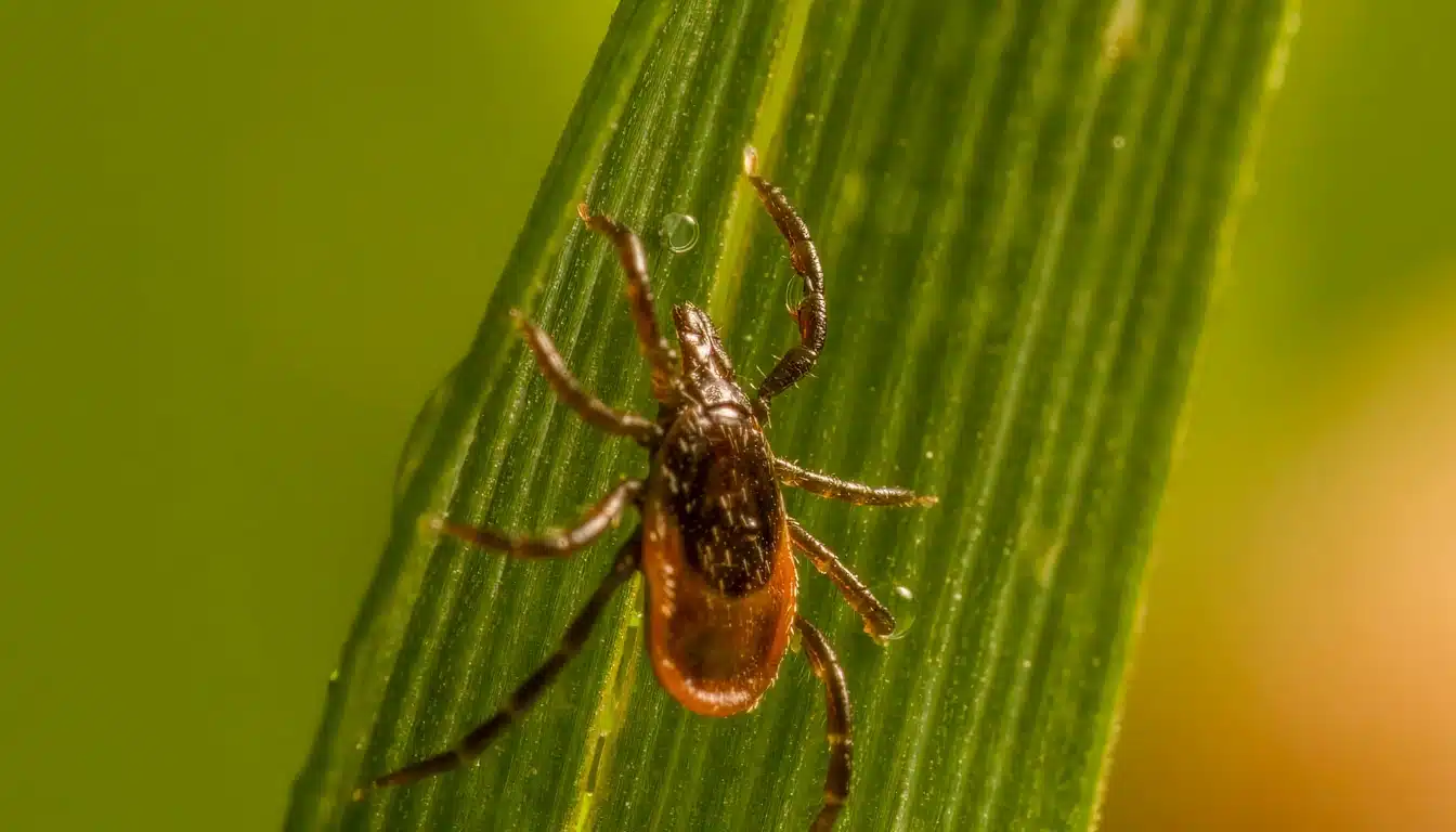Ixodes scapularis macro on leaf