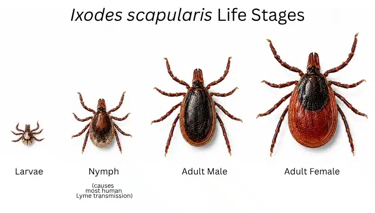 Deer tick life cycle from larvae to nymph to adult in two years