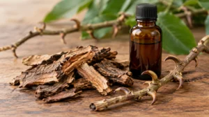 dried cat's claw bark Uncaria tomentosa and a tincture bottle