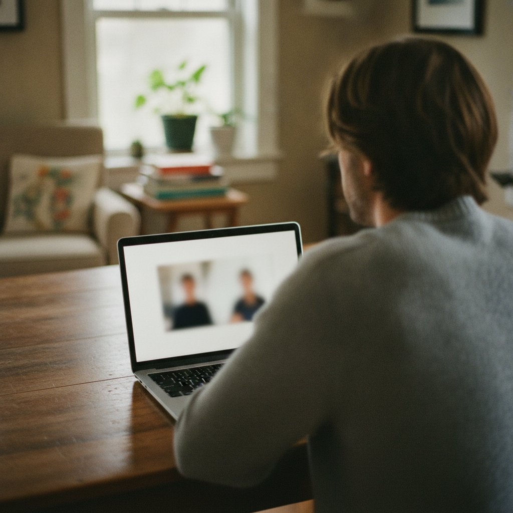 A patient at home having a telehealth consultation on a laptop