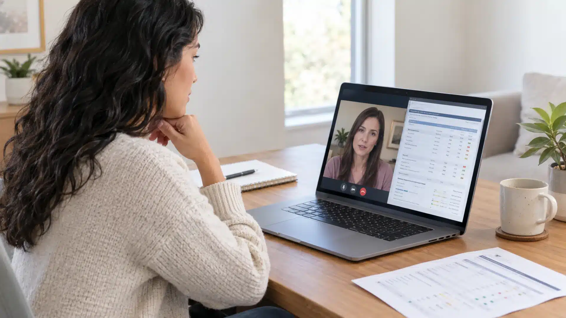 Patient at home on a video visit with an online functional medicine doctor, reviewing Lyme and mold lab results on a laptop